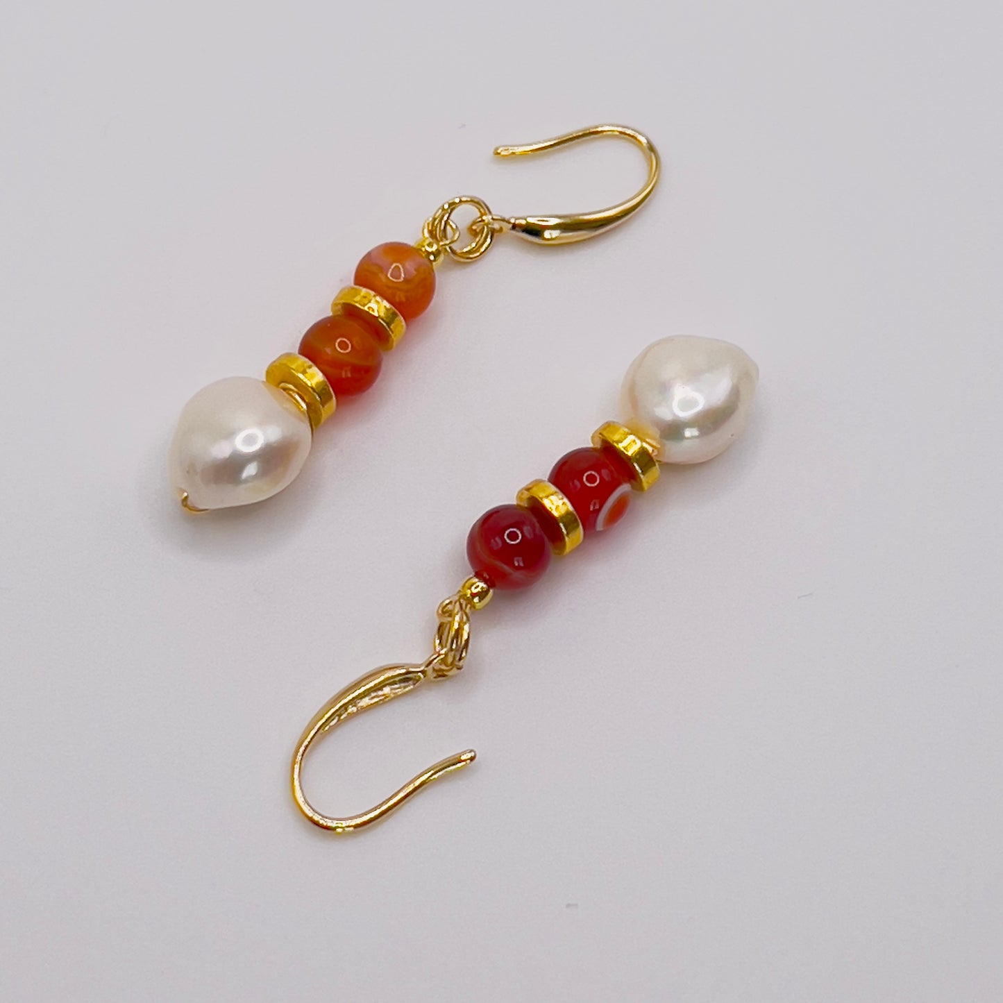 Carnelian Earrings with Baroque Pearls