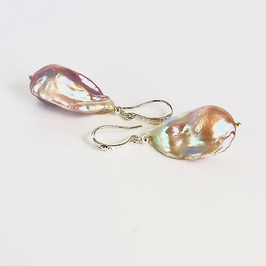 Genuine Freshwater Pink & Purple Baroque Flameball Pearl Earrings!