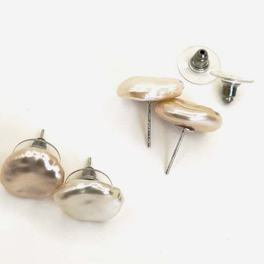 925 Silver Earrings | Natural Keshi Pearls in Stud | Cloud-Inspired Elegance