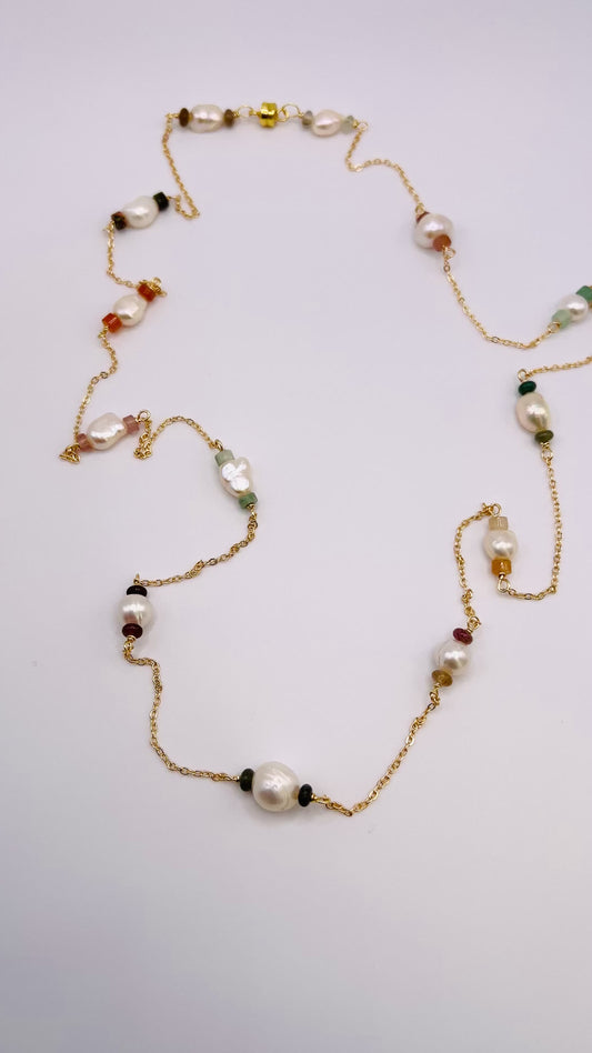 Gold Filled Baroque Pearls and Gemstone Rondelle