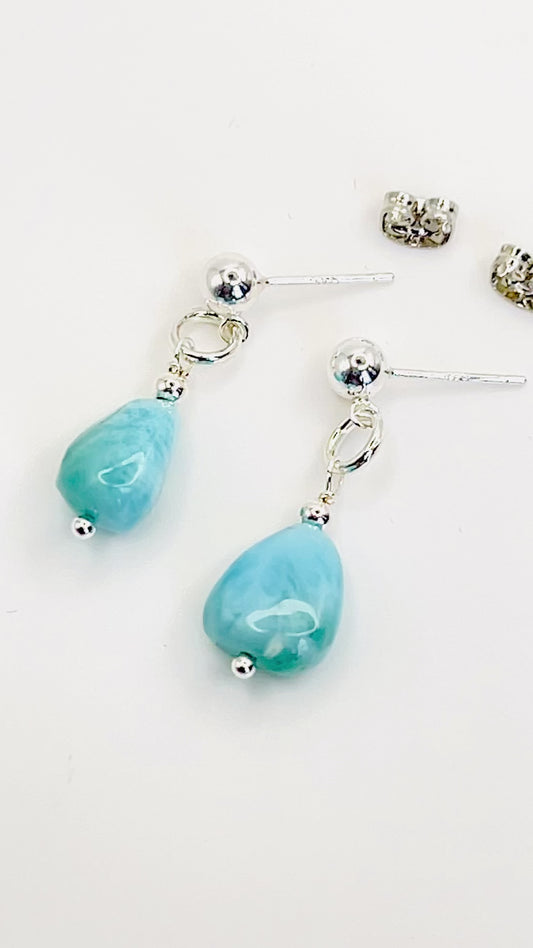 Natural Larimar Earrings | 925 Sterling Silver