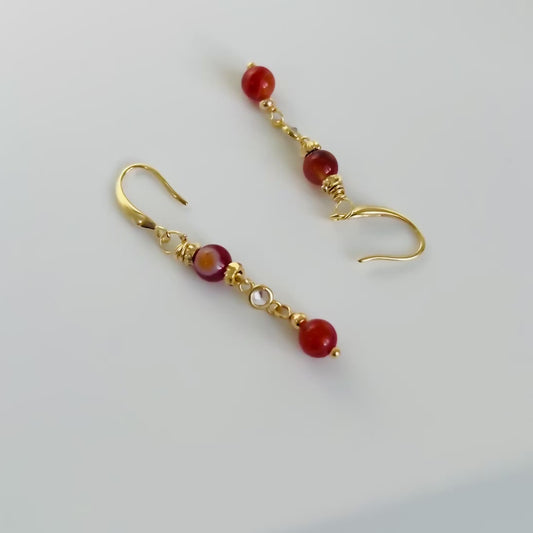 Gold-Filled Carnelian Gemstone Earrings with Zirconia Connectors