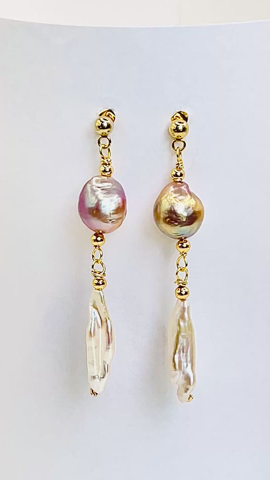 Gold Filled Edison and Biwa Pearls Earrings